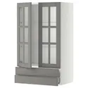 IKEA METOD МЕТОД / MAXIMERA МАКСИМЕРА, навесной шкаф / 2 стекл двери / 2 ящика, белый / бодбинский серый, 60x100 см 593.949.72 фото thumb №1