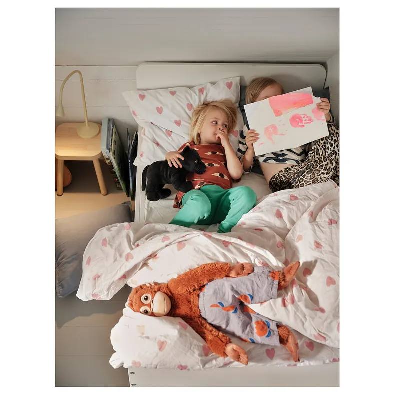 IKEA BARNDRÖM БАРНДРЁМ, пододеяльник и наволочка, рисунок сердца белый / розовый, 150x200 / 50x60 см 605.043.66 фото №9