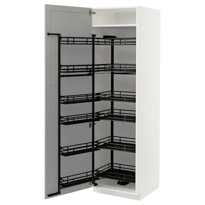 IKEA METOD МЕТОД, высокий шкаф с выдвижным модулем, белый / светло-серый, 60x60x200 см 194.720.09 фото №1