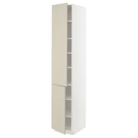 IKEA METOD МЕТОД, высокий шкаф с полками / 2 дверцы, белый / гавсторпский бежевый, 40x60x220 см 794.568.17 фото