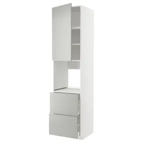 IKEA METOD МЕТОД / MAXIMERA МАКСІМЕРА, висока шафа для духовки+дверц / 2шухл, білий / Хавсторп світло-сірий, 60x60x240 см 995.392.18 фото