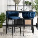 Барный стул бархатный MEBEL ELITE FLORES Velvet, темно-синий/черный фото thumb №3