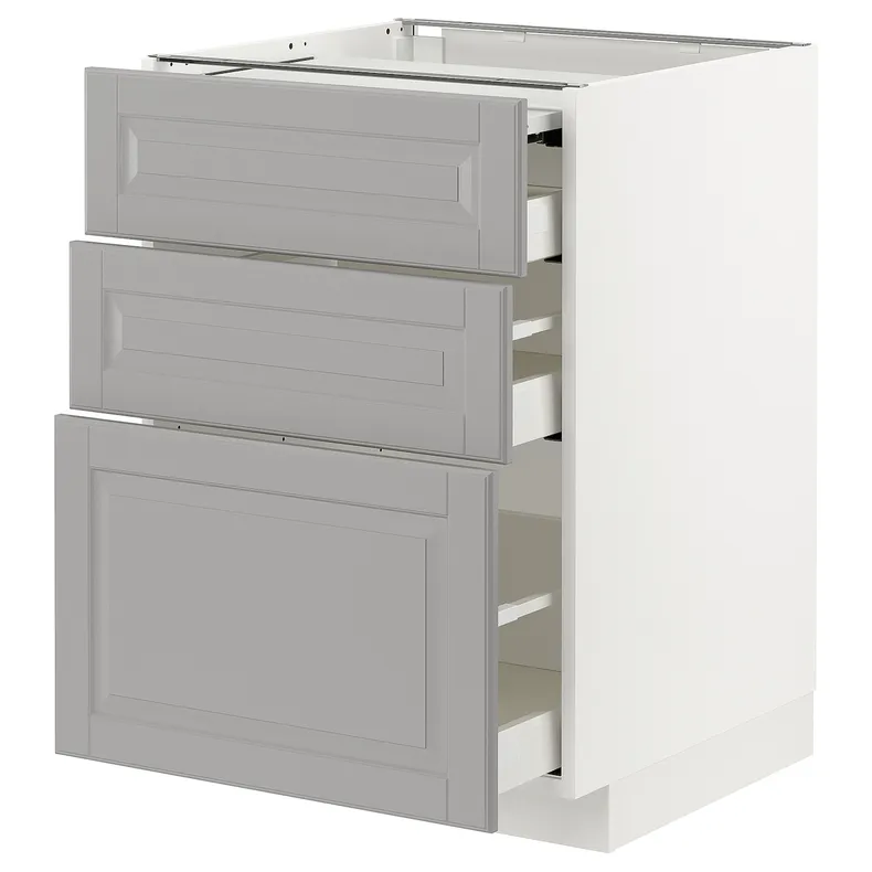 IKEA METOD МЕТОД / MAXIMERA МАКСИМЕРА, напольный шкаф с выдвиж панелью / 3ящ, белый / бодбинский серый, 60x60 см 794.334.11 фото №1