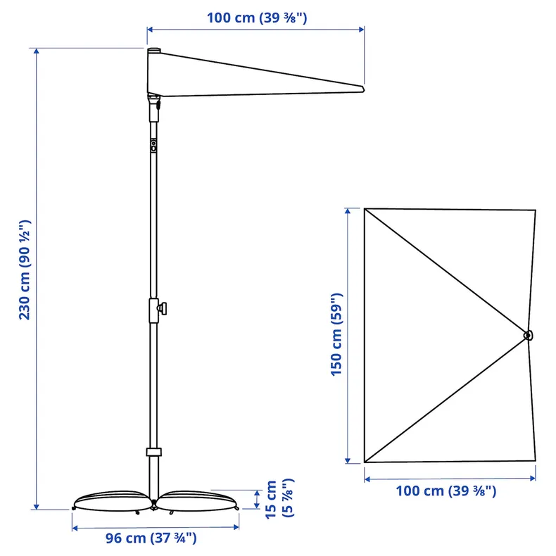 IKEA LILLEÖ / IGGÖN, зонт с основанием, Серый/темно-серый, 150x100 см 395.762.04 фото №3