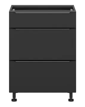 BRW Кухонный цокольный шкаф Sole L6 60 см с выдвижными ящиками черный матовый, черный/черный матовый FM_D3S_60/82_2SMB/SMB-CA/CAM фото