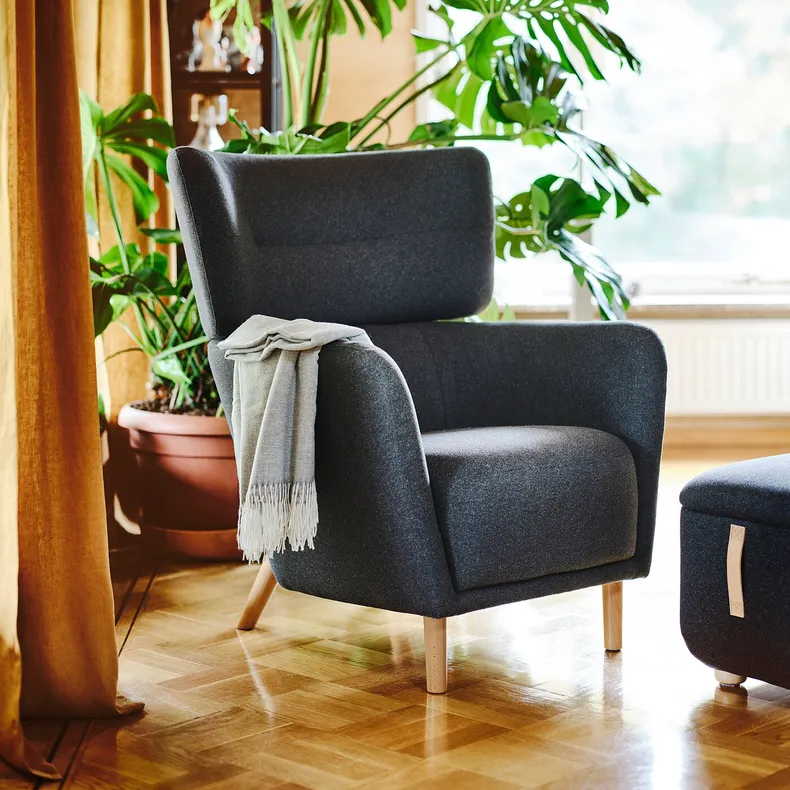 IKEA OSKARSHAMN ОСКАРШАМН, крісло з підголівником, ГУННАРЕД чорно-сірий 005.036.71 фото №2