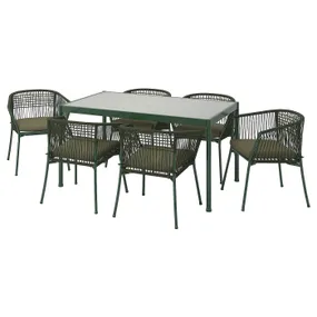 IKEA SEGERÖN СЕГЕРЕН, стіл+6 крісел із підлокіт/вуличний, темно-зелений/Фрессон/Дувхольмен темно-бежево-зелений, 147 см 694.948.48 фото