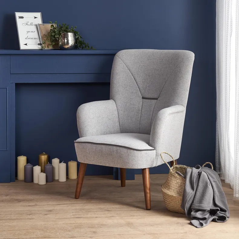 Мягкое кресло HALMAR BISHOP, ткань: серый, ореховый фото №3