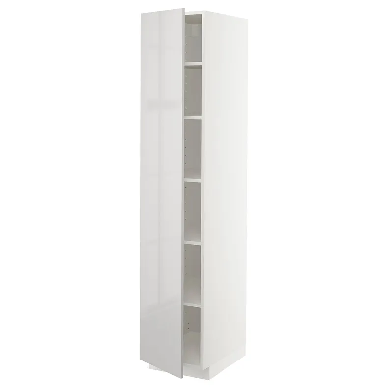 IKEA METOD МЕТОД, висока шафа із полицями, білий / Ringhult світло-сірий, 40x60x200 см 094.591.74 фото №1
