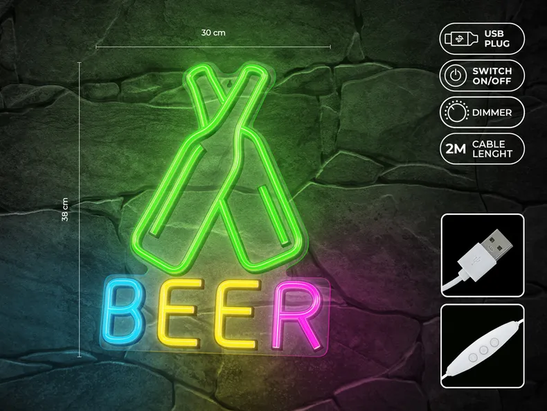 BRW Неоновий настінний світильник Beer LED мікс кольорів 093817 фото №3