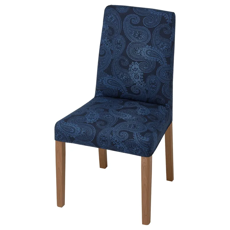 IKEA BERGMUND БЕРГМУНД, стілець, імітація. дуб / квільсфорс темно-синій / блакитний 494.289.77 фото №1