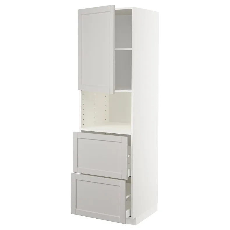 IKEA METOD МЕТОД / MAXIMERA МАКСІМЕРА, висока шафа для мікрох печі, 2 шухл, білий / світло-сірий Lerhyttan, 60x60x200 см 394.589.60 фото №1