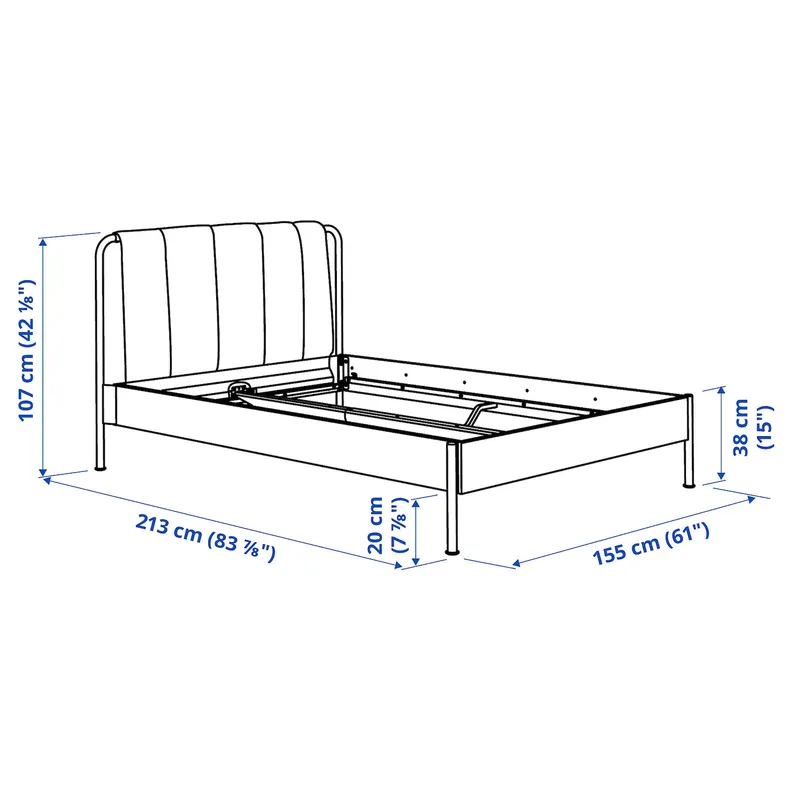 IKEA TÄLLÅSEN ТЕЛЛОСЕН, каркас ліжка з оббивкою, КУЛЬСТА сіро-зелений / ЛУРОЙ, 140x200 см 895.147.51 фото №10