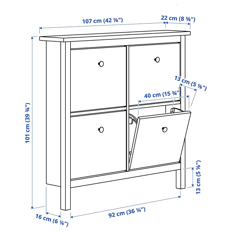 IKEA HEMNES ХЕМНЕС, шафа для взуття з 4 відділеннями, білий, 107x22x101 см 601.561.21 фото №5