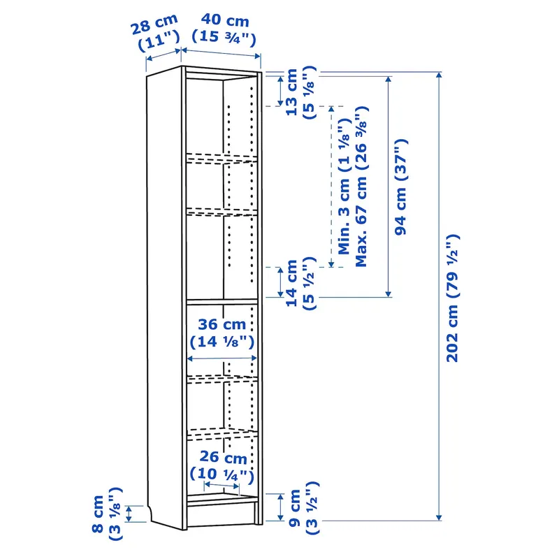 IKEA BILLY БІЛЛІ, книжкова шафа, коричневий горіх, 40x28x202 см 805.086.41 фото №6