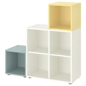 IKEA EKET ЭКЕТ, комбинация шкафов с ножками, белый светло-серый / синий / бледно-желтый, 105x35x107 см 095.221.75 фото