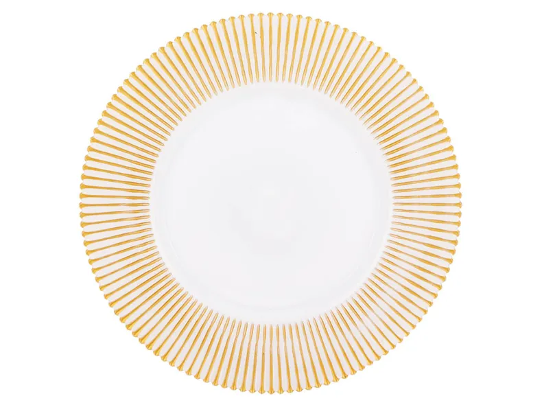BRW тарілка підставка під тарілку промені 33 см біло-золота 091658 фото №1