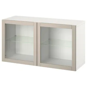 IKEA BESTÅ БЕСТО, комбинация настенных шкафов, белое стекло Sindvik / светло-серое / бежевое прозрачное стекло, 120x42x64 см 994.408.54 фото