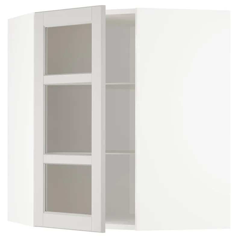 IKEA METOD МЕТОД, кутова настін шафа, полиці / скл двер, білий / світло-сірий Lerhyttan, 68x80 см 892.744.35 фото №1