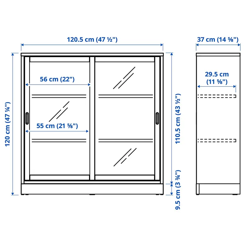 IKEA TONSTAD ТОНСТАД, шкаф+раздвижные стеклянные дверцы, дуб, 121x37x120 см 204.892.78 фото №3