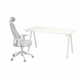 IKEA TROTTEN ТРОТТЕН / MATCHSPEL МАТЧСПЕЛЬ, стіл і стілець, білий/світло-сірий 795.377.86 фото