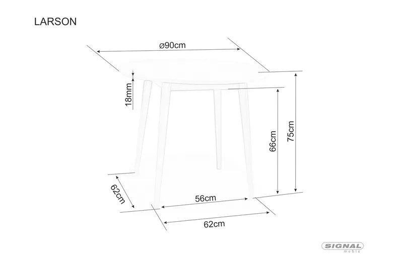 Стіл кухонний SIGNAL LARSON, білий / вибілений дуб, 90x90 фото №2