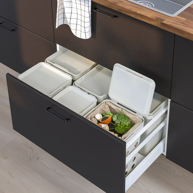 IKEA HÅLLBAR ХОЛЛБАР, решение для сортировки мусора, для кухонных ящиков METOD вентилируемый / светло-серый, 53 l 093.096.98 фото №2