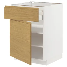 IKEA METOD МЕТОД / MAXIMERA МАКСІМЕРА, підлогова шафа з шухлядами та дверц, білий / Voxtorp імітація. дуб, 60x60 см 495.384.81 фото