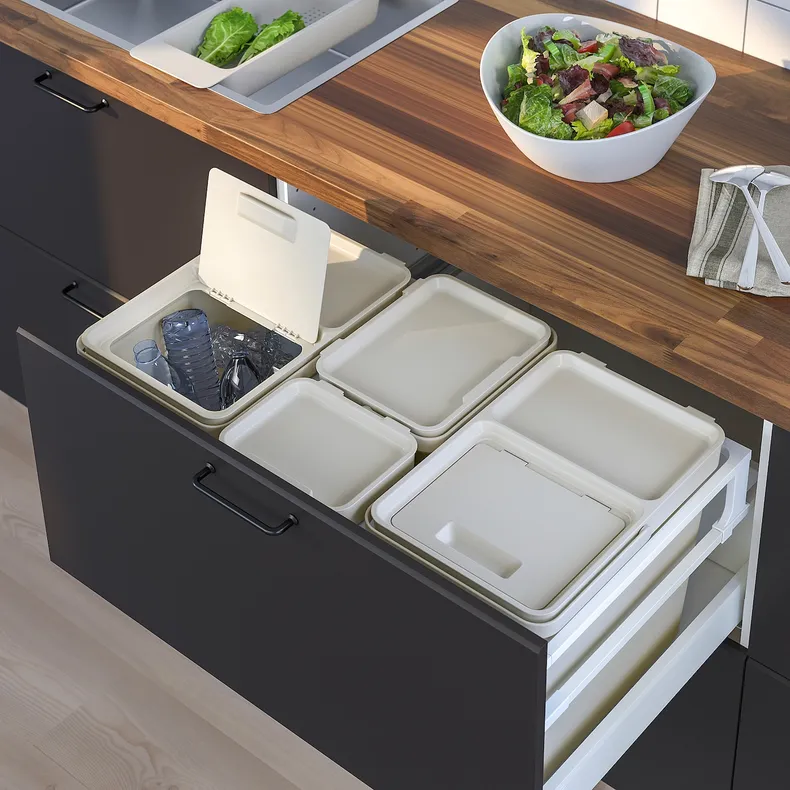 IKEA HÅLLBAR ХОЛЛБАР, решение для сортировки мусора, для кухонных ящиков METOD / светло-серый, 57 l 993.096.94 фото №4