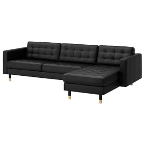 IKEA LANDSKRONA ЛАНДСКРУНА, 4-місний диван, з шезлонгом / Гранн / Бомстад чорний / дерево 490.324.10 фото
