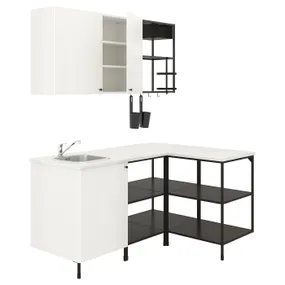 IKEA ENHET ЕНХЕТ, кутова кухня, антрацит/білий 493.381.61 фото