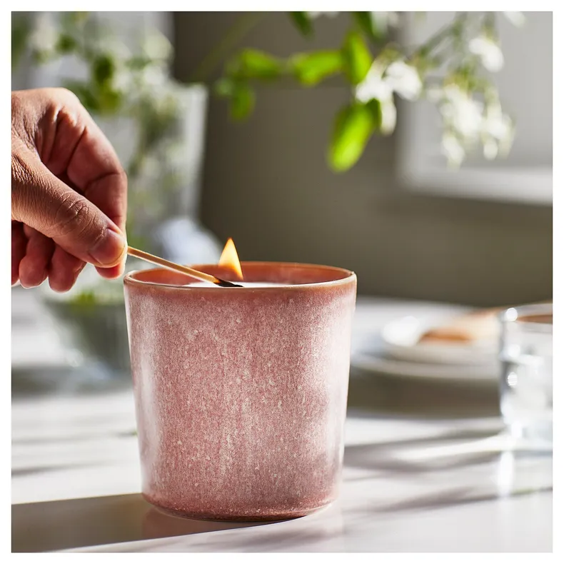 IKEA LUGNARE ЛУГНАРЕ, аром свічка у керамічній склянці, жасмин / рожевий, 50 Години 205.021.90 фото №2