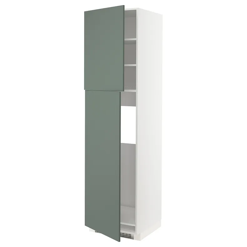 IKEA METOD МЕТОД, висока шафа для холодильника, 2 дв, білий / БОДАРП сіро-зелений, 60x60x220 см 994.632.75 фото №1