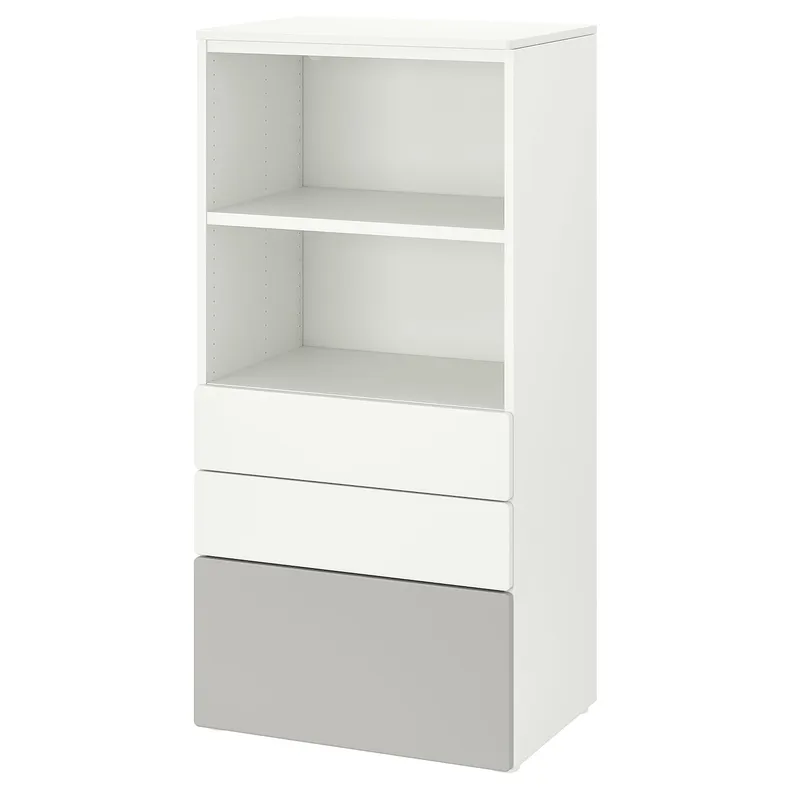 IKEA SMÅSTAD СМОСТАД / PLATSA ПЛАТСА, стеллаж, белый серый с 3 ящиками, 60x42x123 см 794.205.26 фото №1