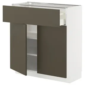 IKEA METOD МЕТОД / MAXIMERA МАКСИМЕРА, напольный шкаф с ящиком/2дверцами, белый/гавсторпский коричневый/бежевый, 80x37 см 595.586.33 фото