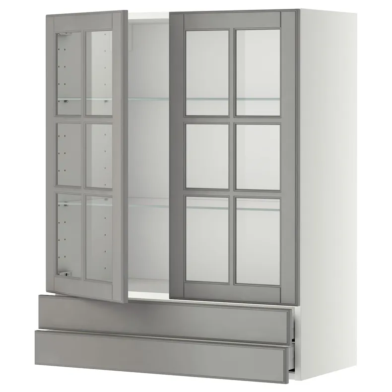 IKEA METOD МЕТОД / MAXIMERA МАКСИМЕРА, навесной шкаф / 2 стекл двери / 2 ящика, белый / бодбинский серый, 80x100 см 393.949.73 фото №1