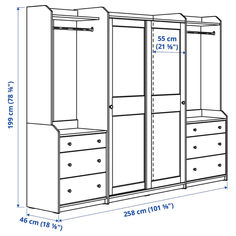 IKEA HAUGA ХАУГА, гардероб, комбинация, белый, 258x55x199 см 793.881.64 фото №6