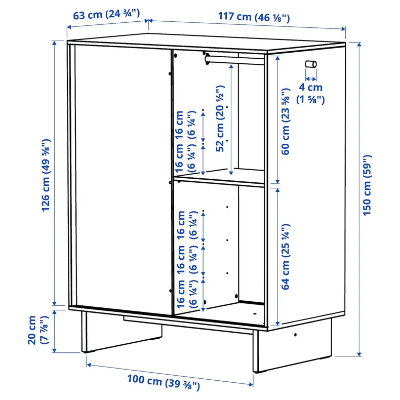 IKEA GLAMBERGET ГЛАМБЕРГЕТ, гардероб, 3 розсувні дверцята, Сосна / чорний, 117x63x150 см 205.645.12 фото №11