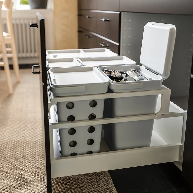 IKEA HÅLLBAR ХОЛЛБАР, решение для сортировки мусора, для кухонных ящиков METOD / светло-серый, 57 l 993.096.94 фото №2