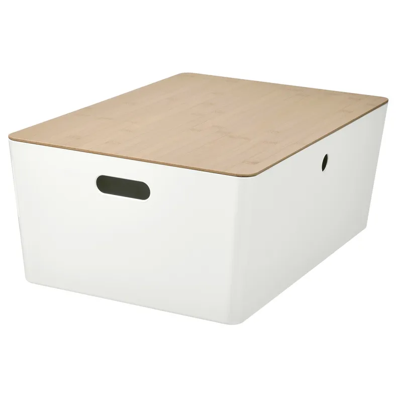 IKEA KUGGIS КУГГІС, коробка з кришкою, білий/бамбук, 37x54x21 см 795.612.91 фото №1