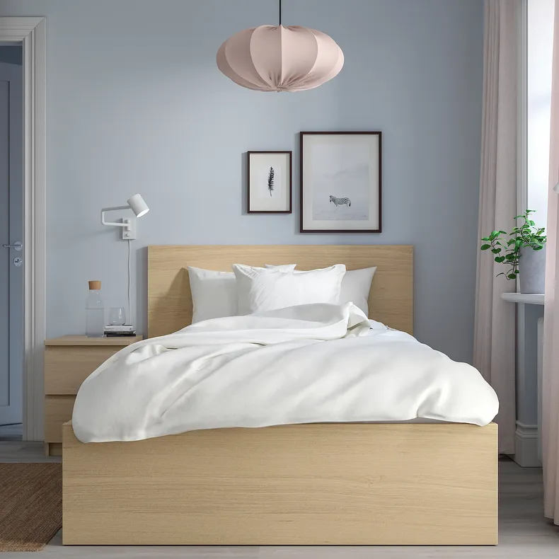 IKEA MALM МАЛЬМ, каркас кровати, дубовый шпон, беленый / Лонсет, 120x200 см 491.572.97 фото №2