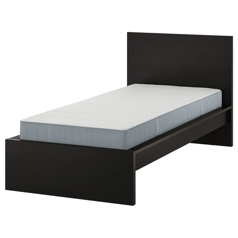 IKEA MALM МАЛЬМ, каркас ліжка з матрацом, чорно-коричневий / ВЕСТЕРЕЙ жорсткий, 90x200 см 295.368.26 фото №1