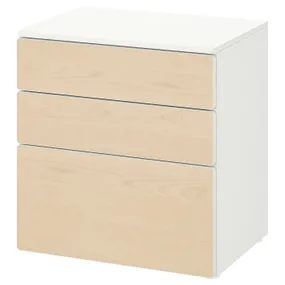 IKEA SMÅSTAD СМОСТАД / PLATSA ПЛАТСА, комод с 3 ящиками, белый / берёзовый, 60x42x63 см 894.201.92 фото