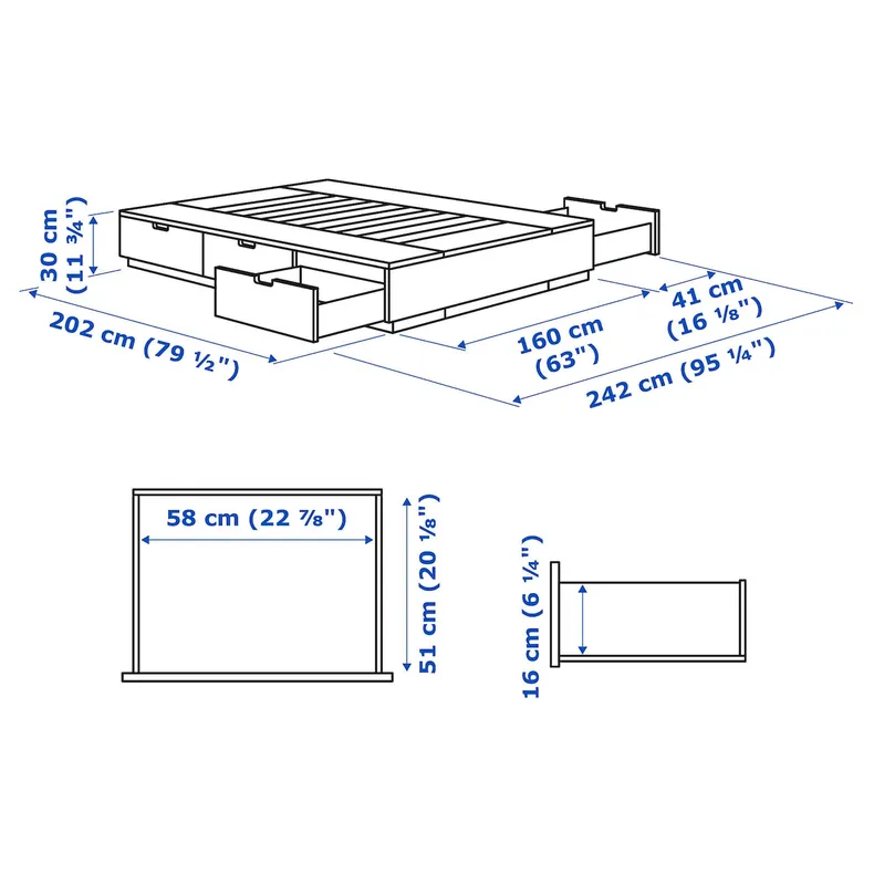 IKEA NORDLI НОРДЛИ, каркас кровати с ящиками, белый, 160x200 см 003.498.49 фото №6
