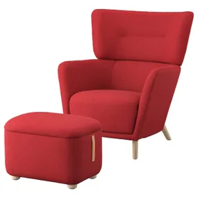 IKEA OSKARSHAMN ОСКАРШАМН, крісло з підголівником+підст д / ніг, ТОНЕРУД червоний 994.853.38 фото
