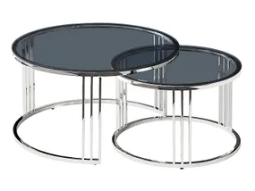 Комплект скляних журнальних столиків (2 шт круглі) SIGNAL VIENNA, 80x80 см, димчасте скло / хром фото