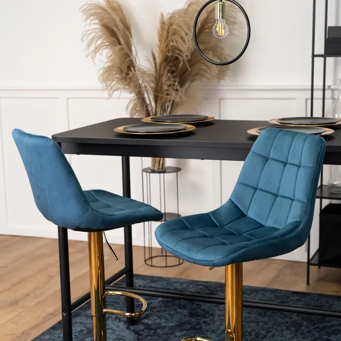 Барный стул бархатный MEBEL ELITE ARCOS Velvet, синий/золотой фото №3