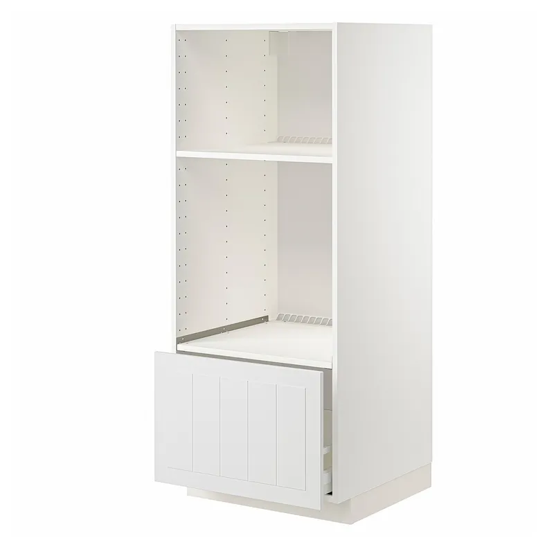 IKEA METOD МЕТОД / MAXIMERA МАКСИМЕРА, высокий шкаф д / духовки / СВЧ с ящиком, белый / Стенсунд белый, 60x60x140 см 994.093.92 фото №1
