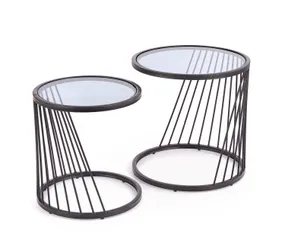 Скляний комплект журнальних столиків (2 шт круглі) HALMAR ANTILLA, 50/50 см і 42/45 см, чорний / димчастий фото