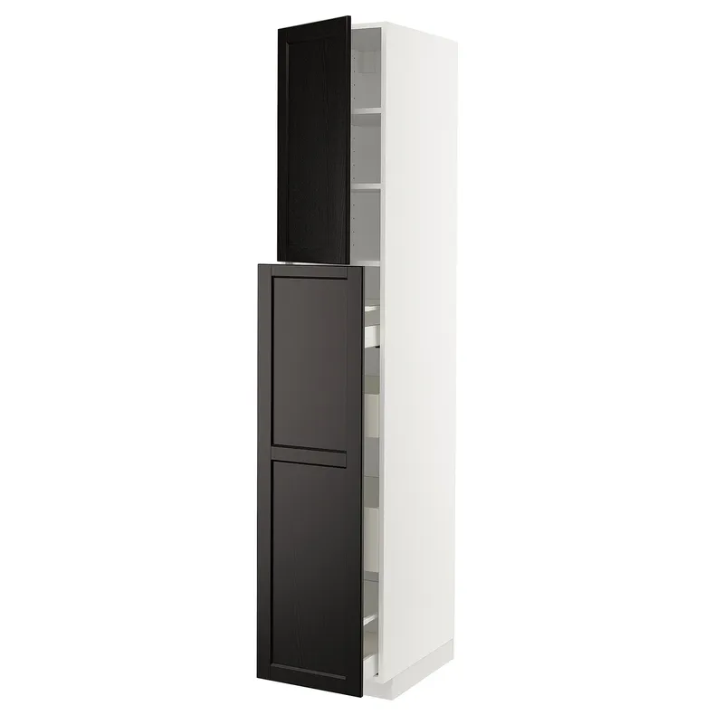 IKEA METOD МЕТОД / MAXIMERA МАКСИМЕРА, высокий шкаф / выдв секц / 4ящ / 1дв / 2плк, белый / Лерхиттан с черными пятнами, 40x60x220 см 194.563.25 фото №1